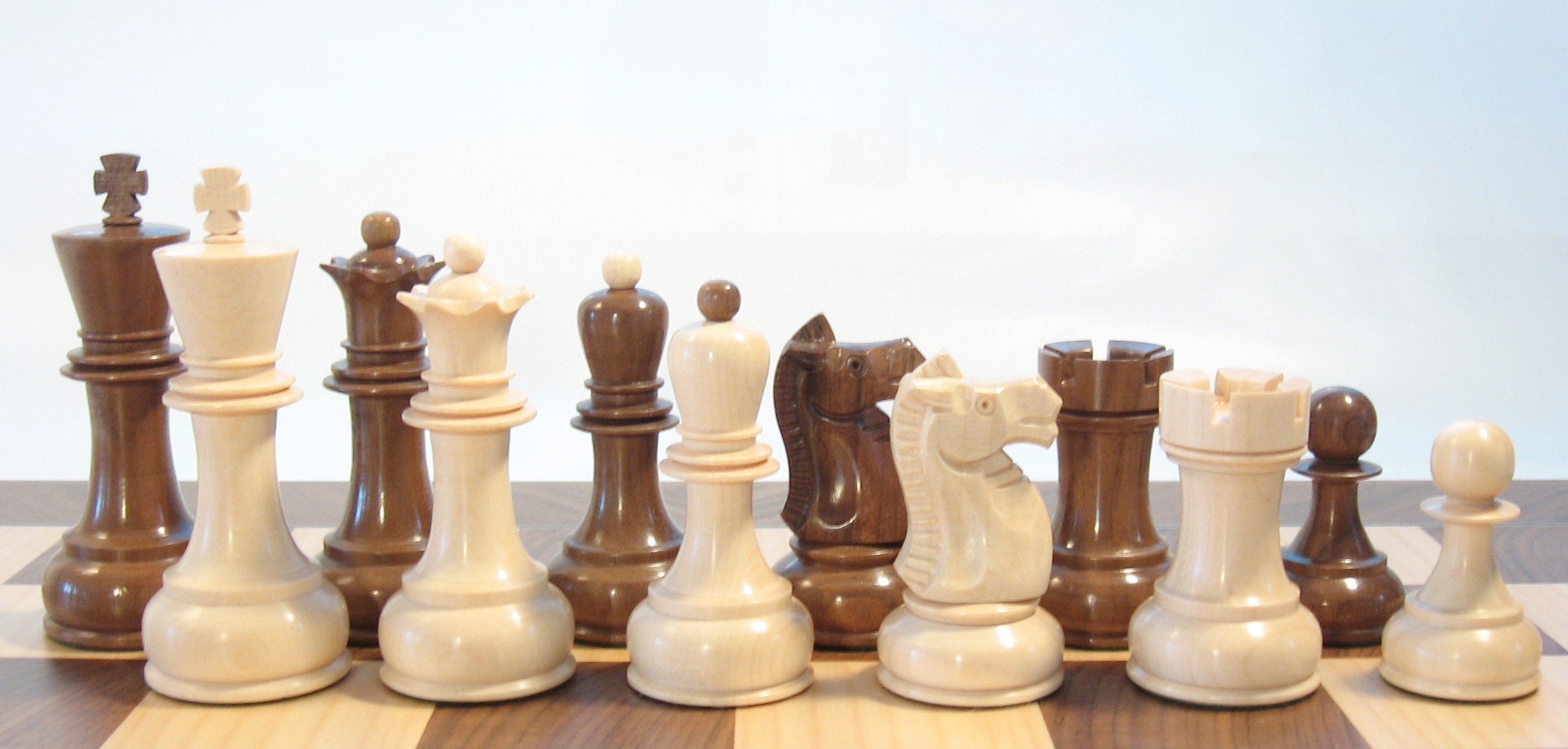 Unique Chess Set With Pieces Ambrosia Maple and Dark Walnut 